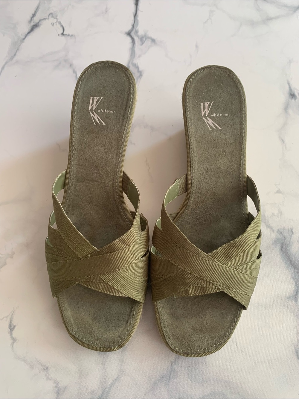 White Mountain Women's Green Fabric Slide Sandals Strap Slip-On Casual 9W
